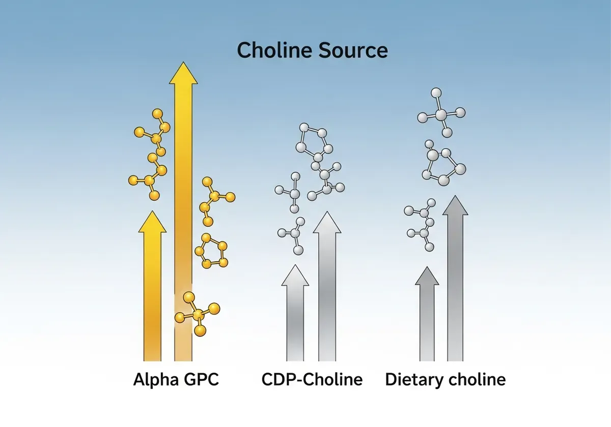 Alpha GPC compared to CDP-Choline and dietary choline showing bioavailability and effectiveness for brain health